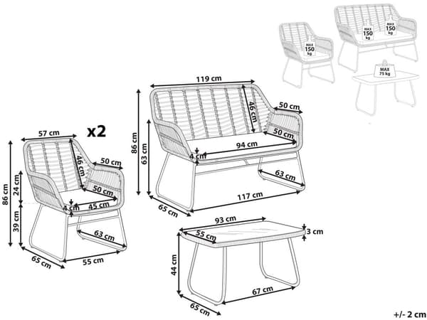 Trädgårdsmöbelset Svart Konstrotting med Sittdynor och Soffbord