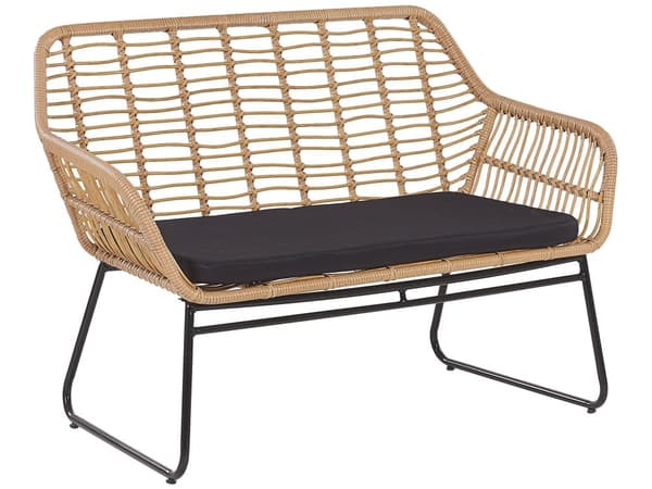 Trädgårdsmöbelset Svart Konstrotting med Sittdynor och Soffbord