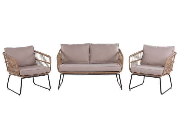 Trädgård Loungegrupp Beige Kuddar PE Rotting Utomhus 4-sits 2 Soffbord