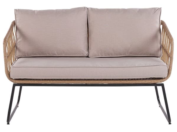 Trädgård Loungegrupp Beige Kuddar PE Rotting Utomhus 4-sits 2 Soffbord
