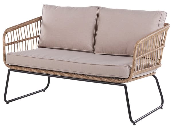 Trädgård Loungegrupp Beige Kuddar PE Rotting Utomhus 4-sits 2 Soffbord