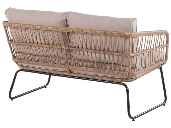 Trädgård Loungegrupp Beige Kuddar PE Rotting Utomhus 4-sits 2 Soffbord