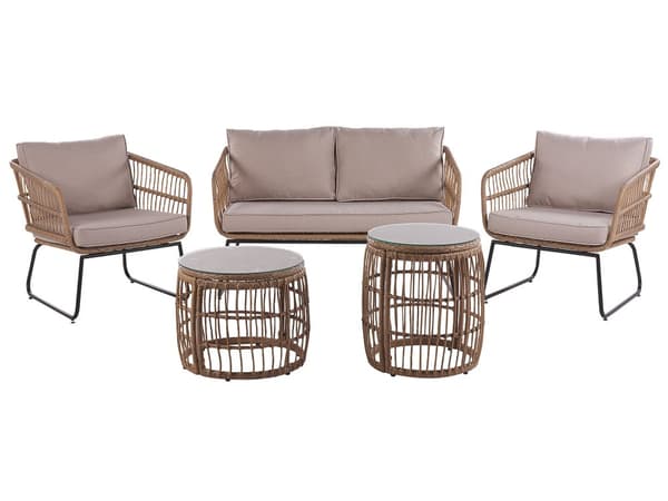 Trädgård Loungegrupp Beige Kuddar PE Rotting Utomhus 4-sits 2 Soffbord