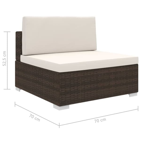 vidaXL midtersæde til sofa 1 stk. med hynder polyrattan brun