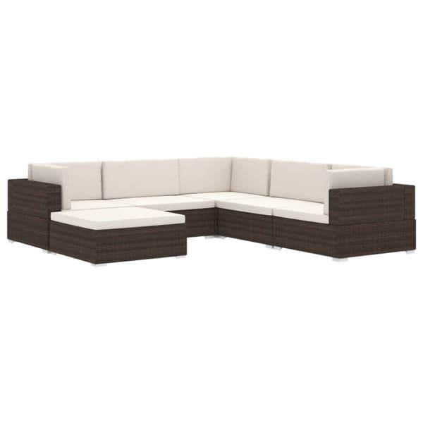 vidaXL midtersæde til sofa 1 stk. med hynder polyrattan brun