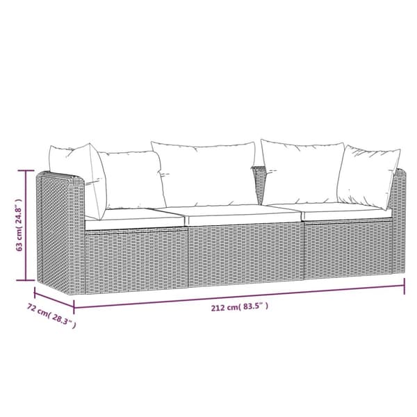 vidaXL havesofasæt 3 dele med hynder polyrattan sort