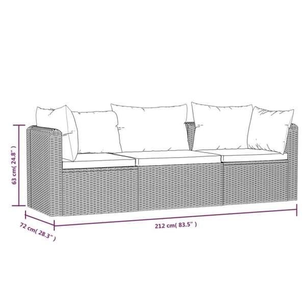 vidaXL havesofasæt 3 dele med hynder polyrattan sort