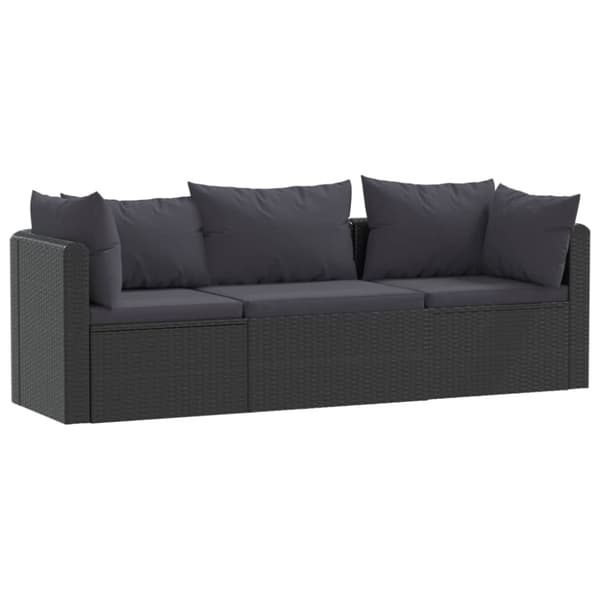 vidaXL havesofasæt 3 dele med hynder polyrattan sort
