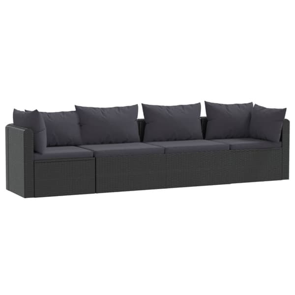 vidaXL havesofasæt med hynder 4 dele polyrattan sort