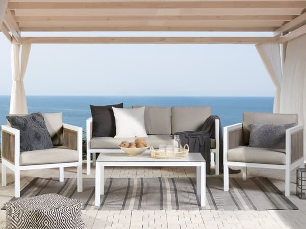 5-sits Trädgård Loungegrupp Vit och Brun Aluminium 5-sits med Kuddar Modern