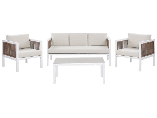 5-sits Trädgård Loungegrupp Vit och Brun Aluminium 5-sits med Kuddar Modern