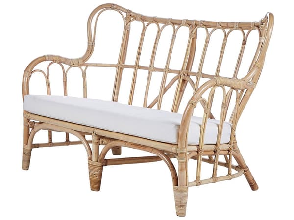 Loungegrupp Beige Rotting 2 Bord 2 Fåtöljer och Soffa Trädgårdsmöbelset Inomhus Utomhus Kuddar Boho