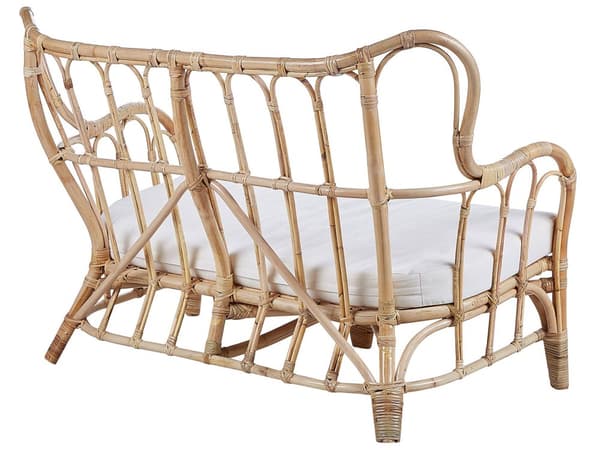 Loungegrupp Beige Rotting 2 Bord 2 Fåtöljer och Soffa Trädgårdsmöbelset Inomhus Utomhus Kuddar Boho
