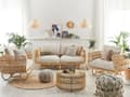 Miniatyrbild 4 av 11: Loungegrupp Beige Rotting Soffa Fåtöljer och Soffbord Boho Design