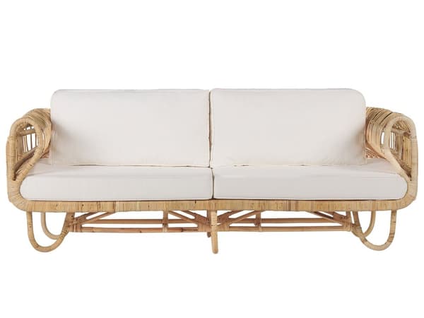 Loungegrupp Beige Rotting Soffa Fåtöljer och Soffbord Boho Design