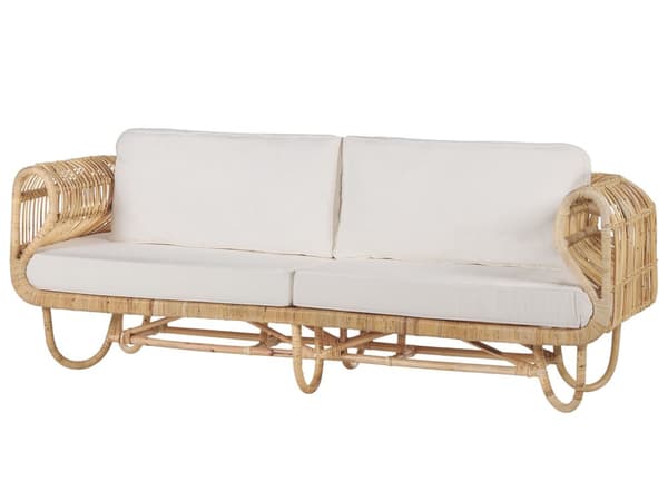 Loungegrupp Beige Rotting Soffa Fåtöljer och Soffbord Boho Design