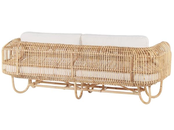 Loungegrupp Beige Rotting Soffa Fåtöljer och Soffbord Boho Design