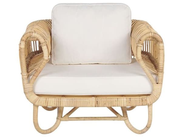 Loungegrupp Beige Rotting Soffa Fåtöljer och Soffbord Boho Design
