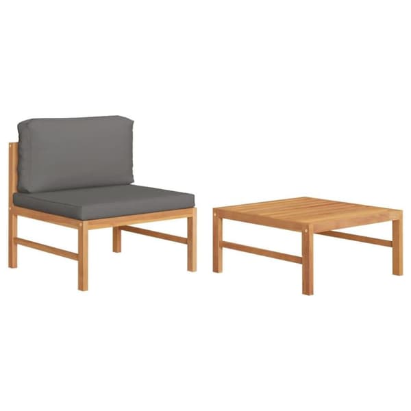 vidaXL Hagesofagruppe med mørkegrå puter 2 deler teak