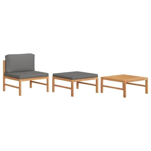 vidaXL Hagesofagruppe med mørkegrå puter 3 deler teak
