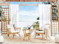 Miniatyrbild 5 av 11: Trädgårdsmöbelset 4-sits Beige Rotting Soffa 2 Fåtöljer och Runt Bord Glasskiva Vita Kuddar
