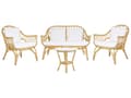 Miniatyrbild 1 av 11: Trädgårdsmöbelset 4-sits Beige Rotting Soffa 2 Fåtöljer och Runt Bord Glasskiva Vita Kuddar