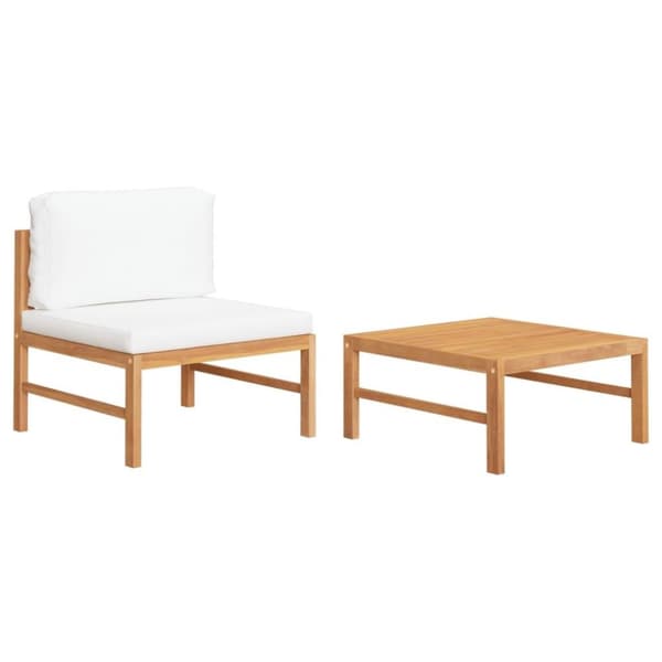 vidaXL Hagesofagruppe med kremhvite puter 2 deler teak