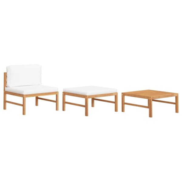 vidaXL Hagesofagruppe med kremhvite puter 3 deler teak