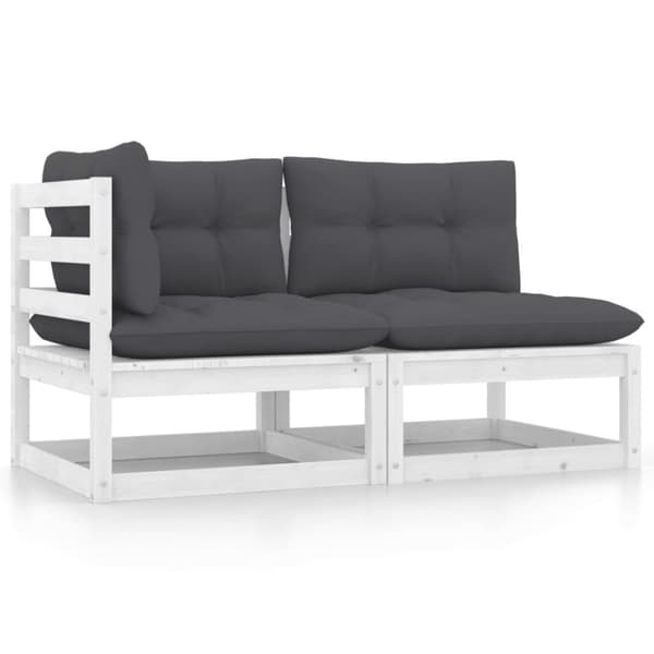 vidaXL Hagesofagruppe med puter 2 deler hvit heltre furu
