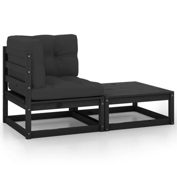 vidaXL Hagesofagruppe med puter 2 deler svart heltre furu