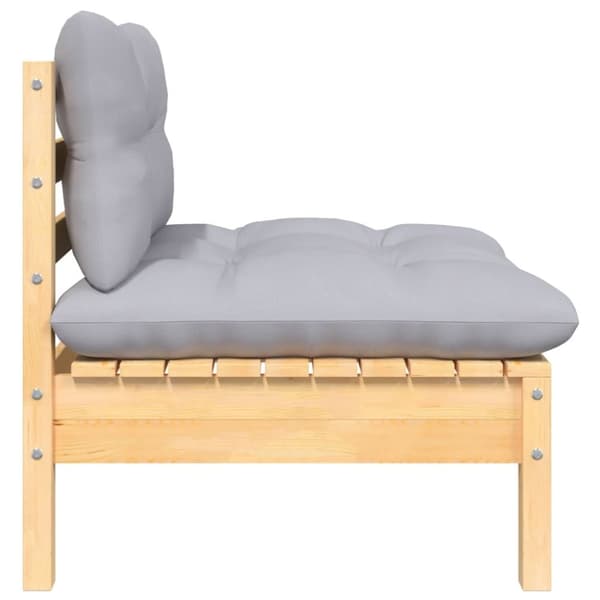 vidaXL 2-personers havesofa med grå hynder massivt fyrretræ