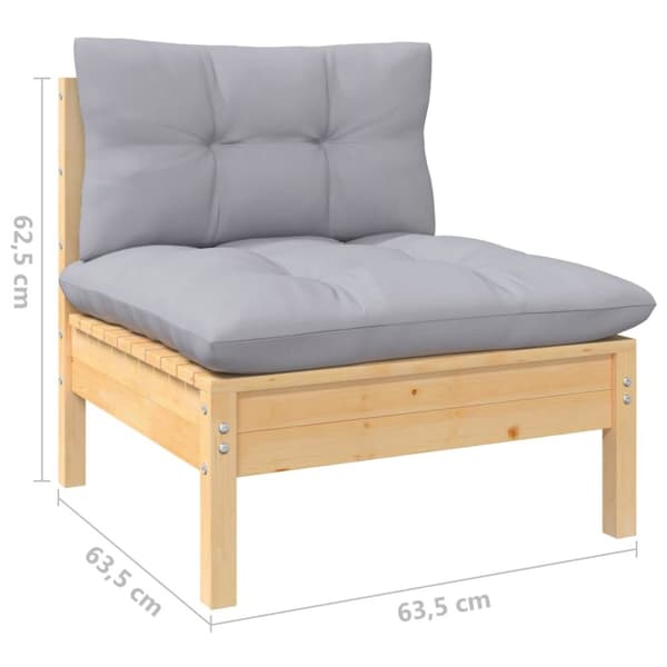 vidaXL 2-personers havesofa med grå hynder massivt fyrretræ