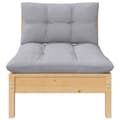 Miniatyrbillede 2 af 8: vidaXL midterdel til havesofa med grå hynder massivt fyrretræ