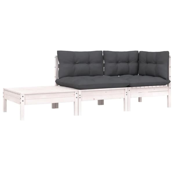 vidaXL Hagesofagruppe med puter 3 deler hvit heltre furu