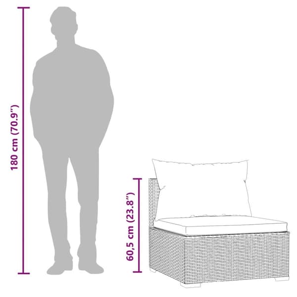 vidaXL midtersæde til havesofa med hynder polyrattan brun