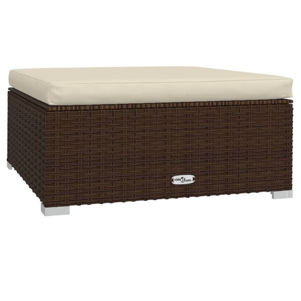 vidaXL udendørs fodskammel med hynde 70x70x30 cm polyrattan brun