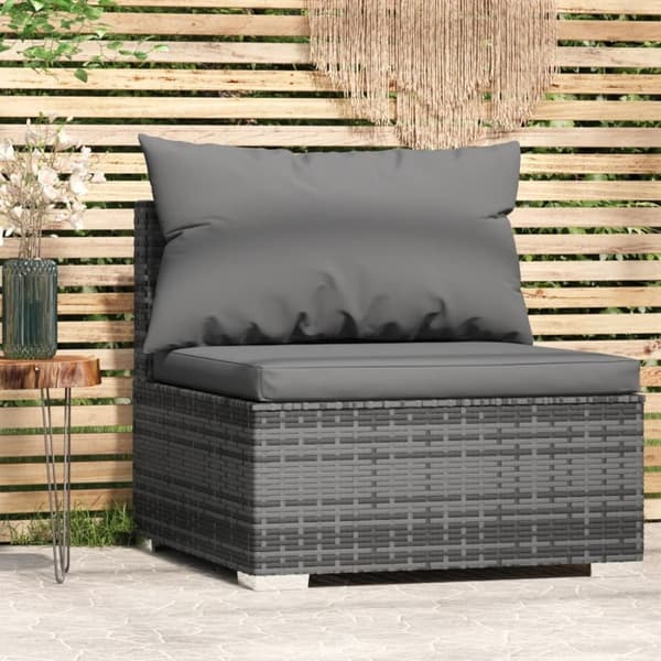 vidaXL midtersæde til havesofa med hynder polyrattan grå