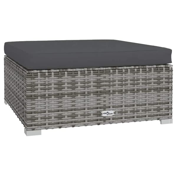 vidaXL fodskammel med hynde til haven 70x70x30 cm polyrattan grå