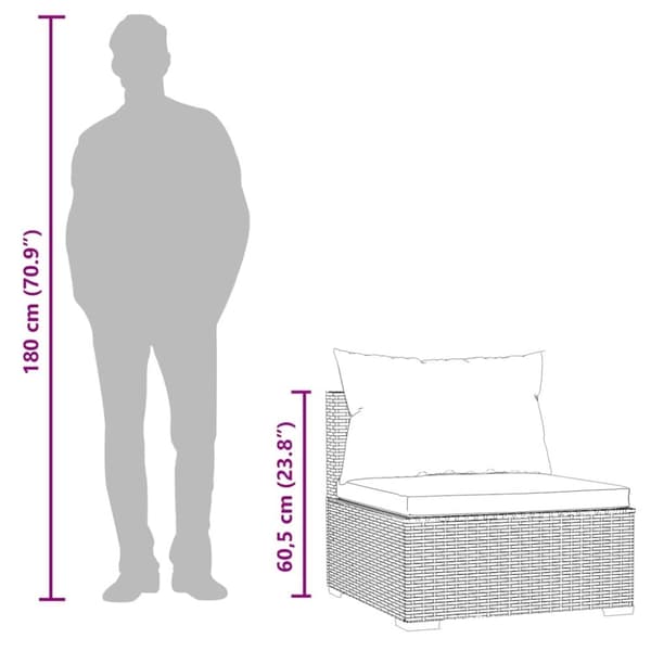 vidaXL midtermodul til modulsofa med hynder polyrattan sort