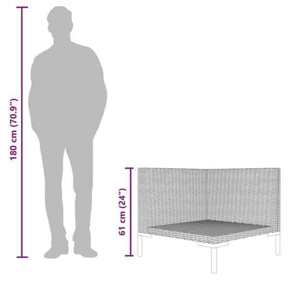 vidaXL Hagesofa med puter halvrund polyrotting