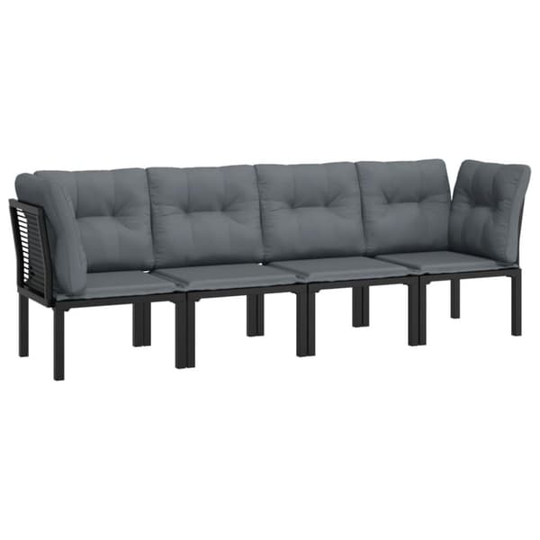 vidaXL Loungegrupp 4 delar svart och grå konstrotting