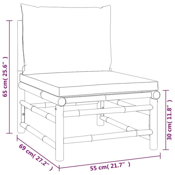 vidaXL Soffa mittdel för trädgården med taupe dynor bambu