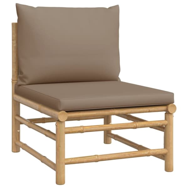 vidaXL Soffa mittdel för trädgården med taupe dynor bambu