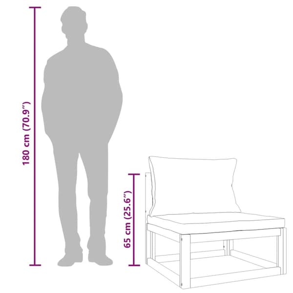 vidaXL midtermodul til havesofa med gråbrune hynder massivt akacietræ