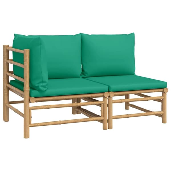 vidaXL Loungegrupp för trädgården 2 delar gröna dynor bambu