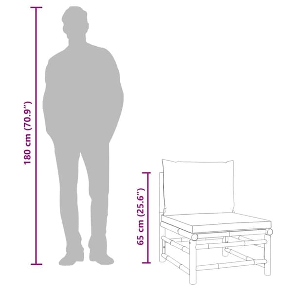 vidaXL Soffa mittdel med ljusgråa dynor bambu
