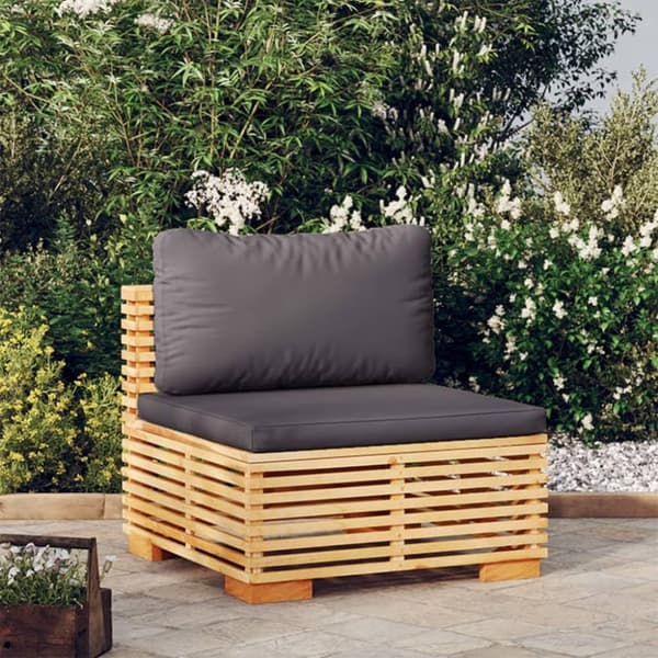 vidaXL midtermodul til havesofa med mørkegrå hynder massivt teak