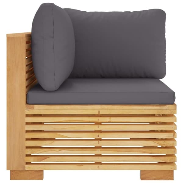 vidaXL hjørnemodul til havesofa med mørkegrå hynder massivt teak