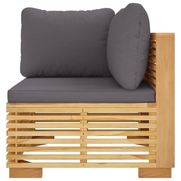 vidaXL hjørnemodul til havesofa med mørkegrå hynder massivt teak