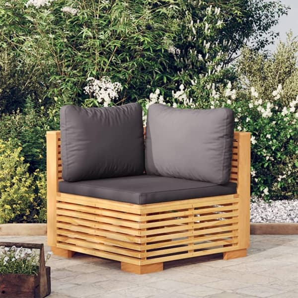 vidaXL hjørnemodul til havesofa med mørkegrå hynder massivt teak